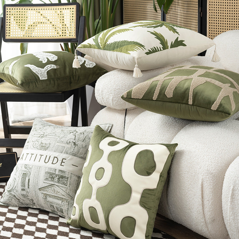 KTX-566867 Geometric Embroidery Square Pillow Cover - Modern Design in Circle Green and Various Patterns