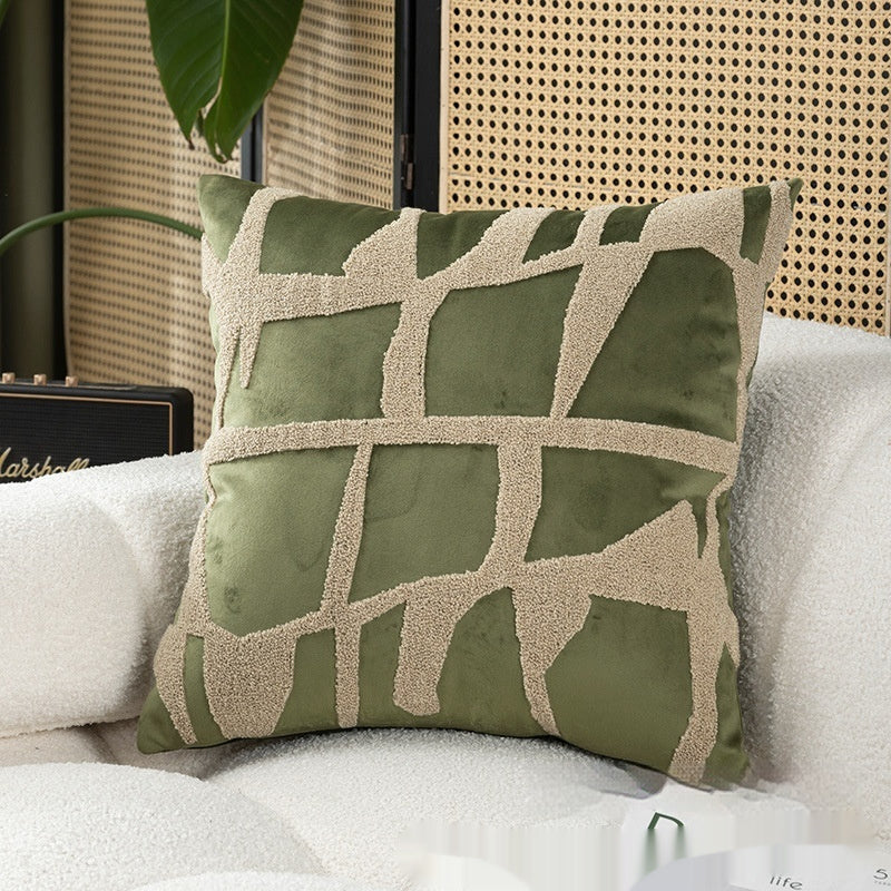 KTX-566867 Geometric Embroidery Square Pillow Cover - Modern Design in Circle Green and Various Patterns