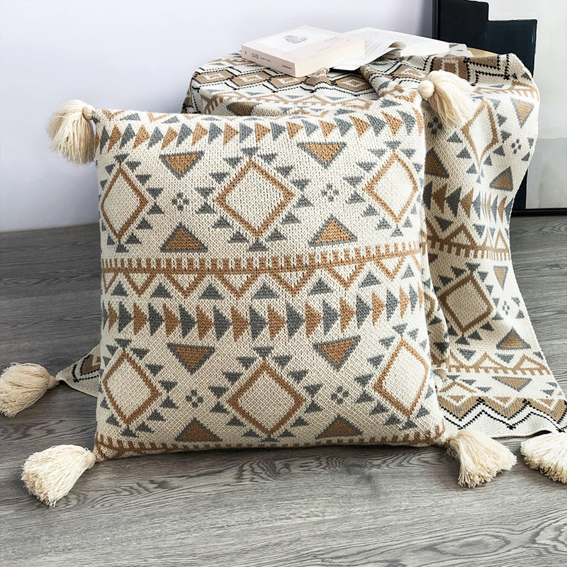 KTX-567059 Geometric Flower Pattern Acrylic Knitted Wool Tapestry Blanket