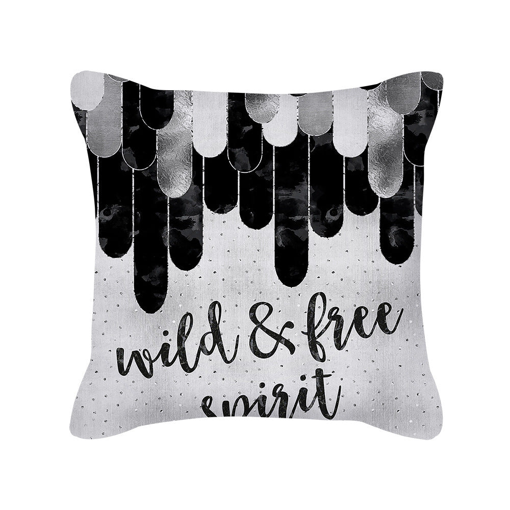 KTX-567891 Silver Grey Geometric Print Square Throw Pillow Cover in Brushed Polyester