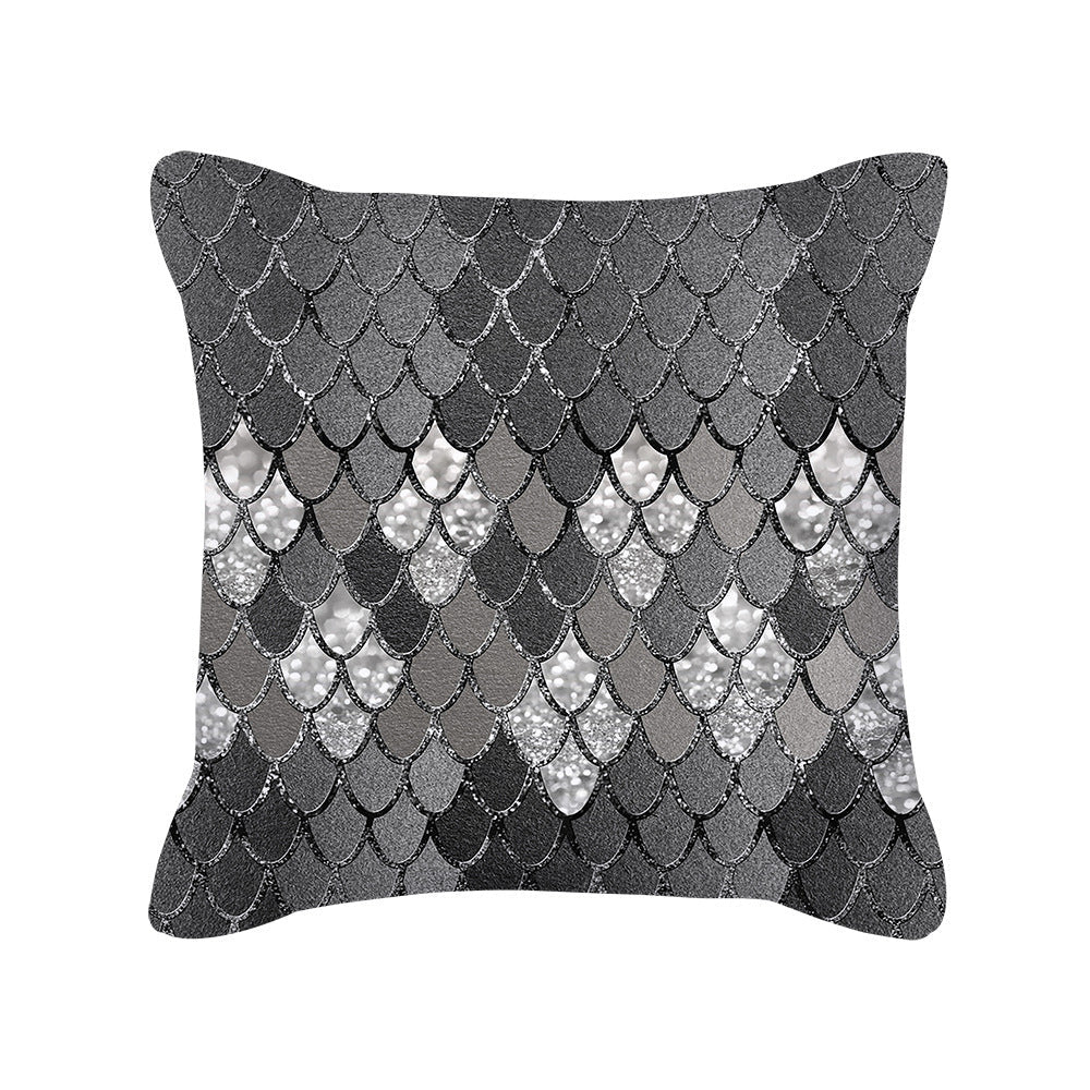 KTX-567891 Silver Grey Geometric Print Square Throw Pillow Cover in Brushed Polyester