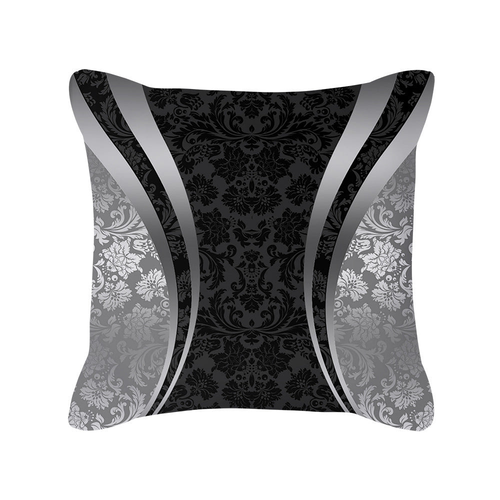 KTX-567891 Silver Grey Geometric Print Square Throw Pillow Cover in Brushed Polyester