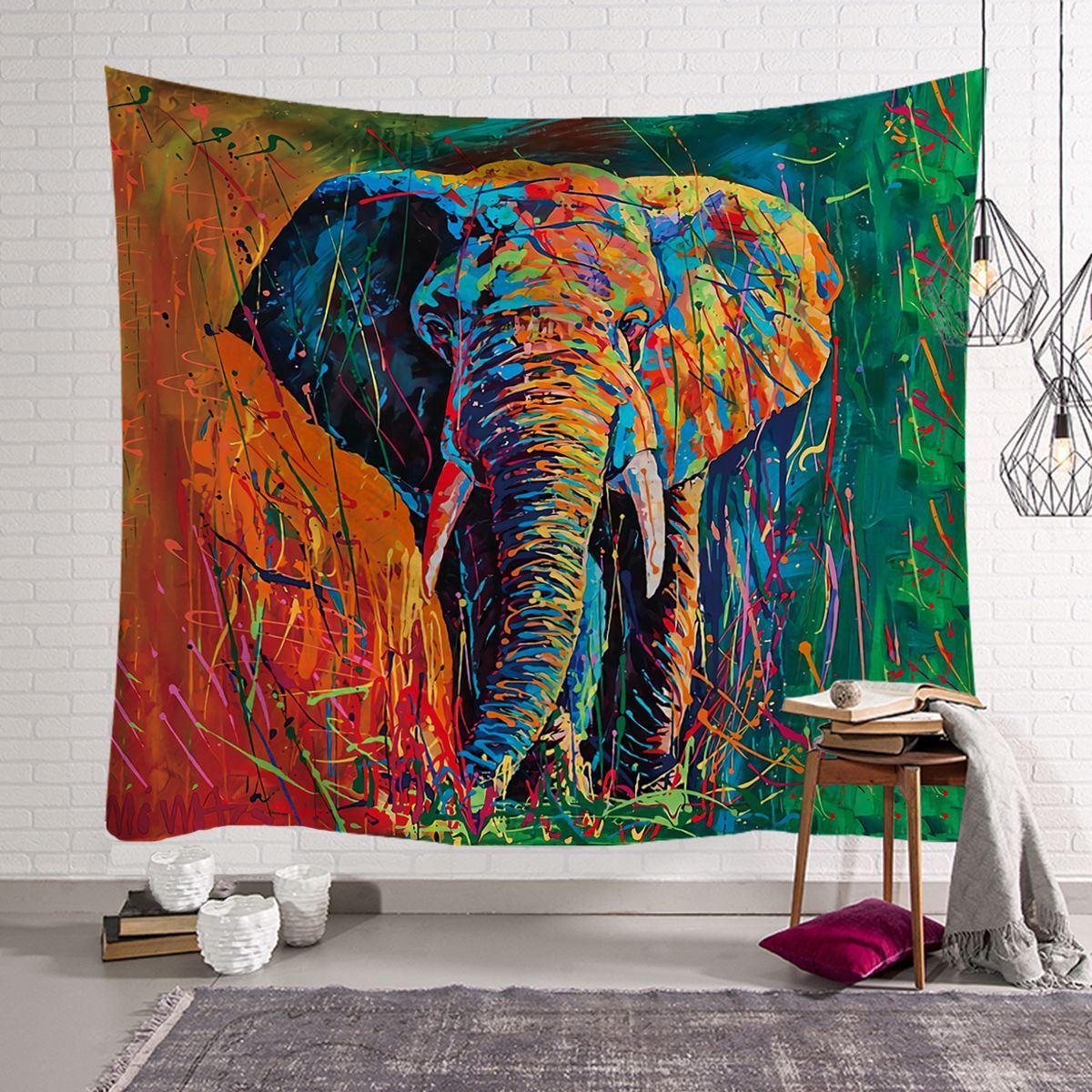 KTX-568915 Elephant Wall Tapestry - Available in Various Sizes: 150x100cm, 150x130cm, and 150x230cm