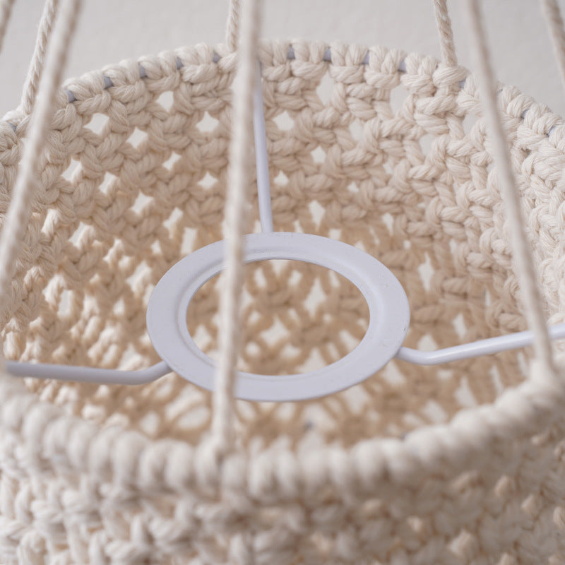 KTX-569043 Beige Bohemian Hand-Woven Lampshade with Tassel Decoration for Bedroom Lighting