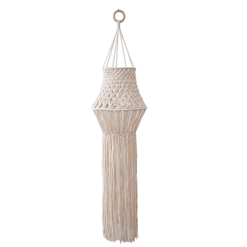 KTX-569043 Beige Bohemian Hand-Woven Lampshade with Tassel Decoration for Bedroom Lighting