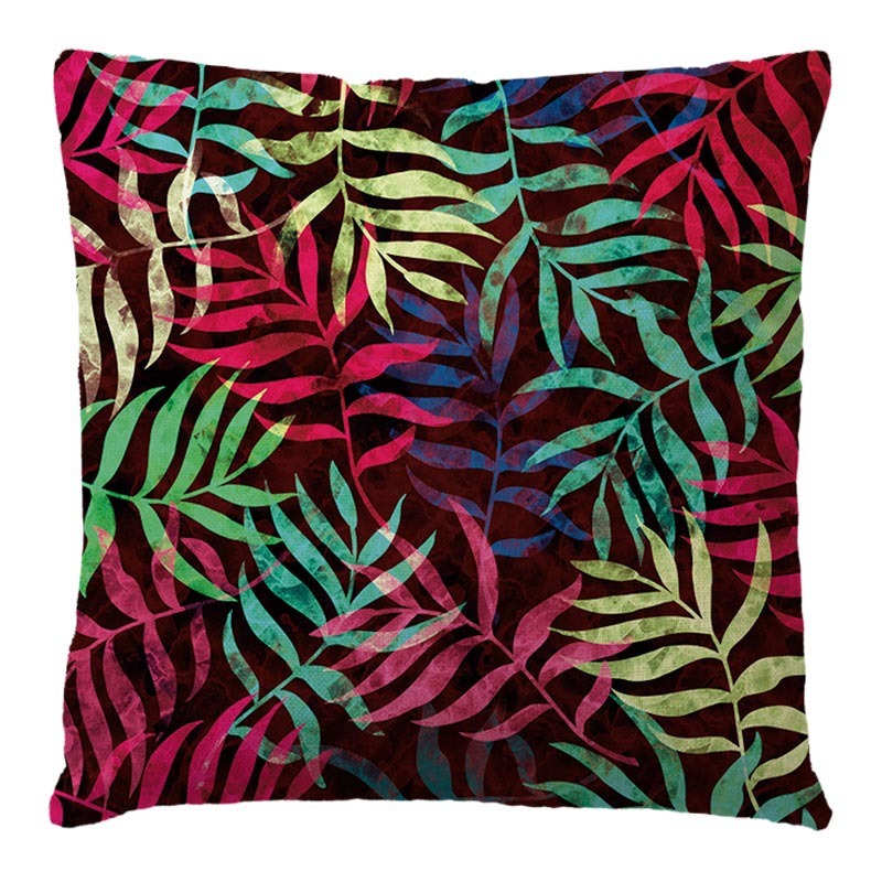 KTX-569043 Linen Pillow Cover with Cartoon Flower Tree Pattern - 45x45cm