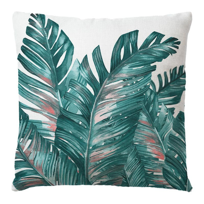 KTX-569043 Linen Pillow Cover with Cartoon Flower Tree Pattern - 45x45cm