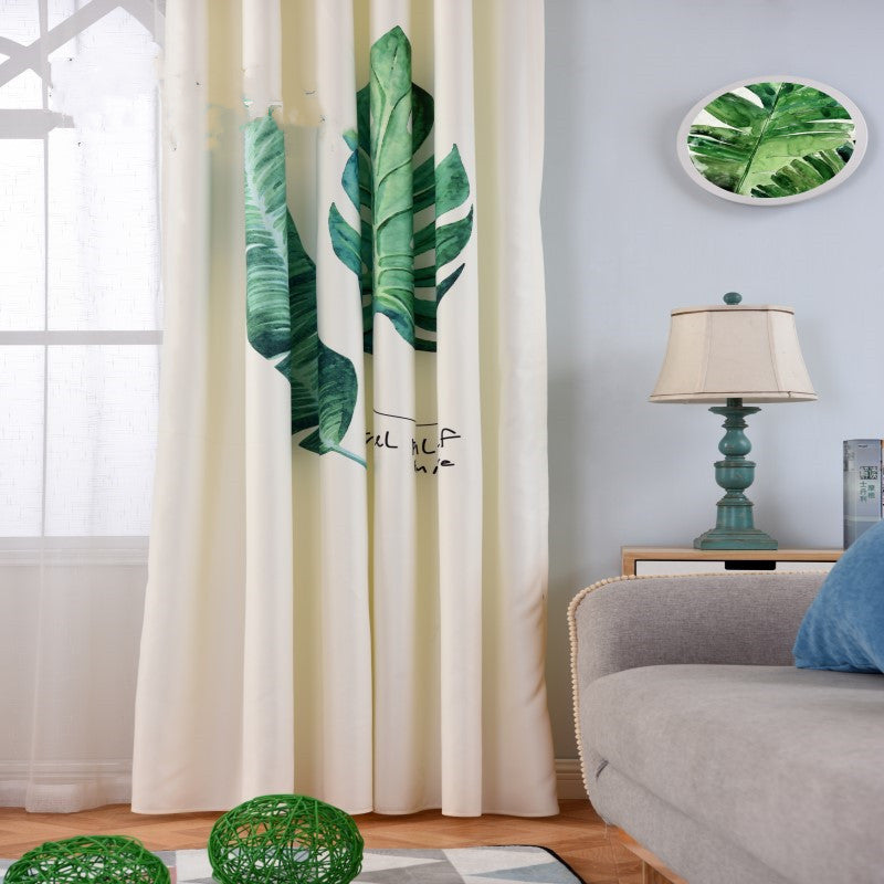 KTX-570067 Banana Leaf Pattern Digital Print Curtain in Ramie Cotton Polyester