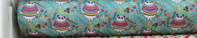 KTX-570195 Cartoon Panda and Tiger 100% Cotton Twill Fabric - 160cm Wide