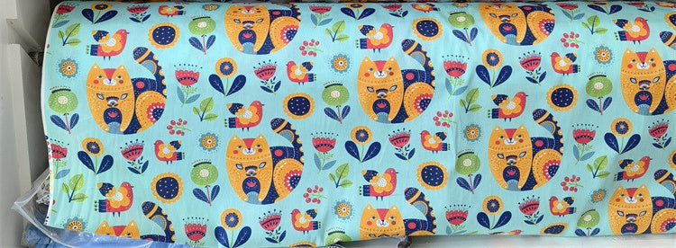 KTX-570195 Cartoon Panda and Tiger 100% Cotton Twill Fabric - 160cm Wide