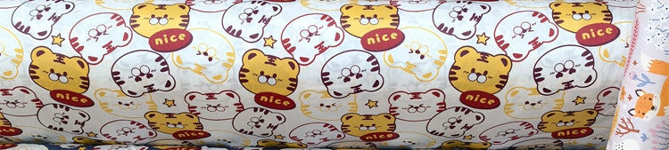 KTX-570195 Cartoon Panda and Tiger 100% Cotton Twill Fabric - 160cm Wide