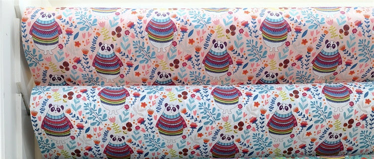 KTX-570195 Cartoon Panda and Tiger 100% Cotton Twill Fabric - 160cm Wide