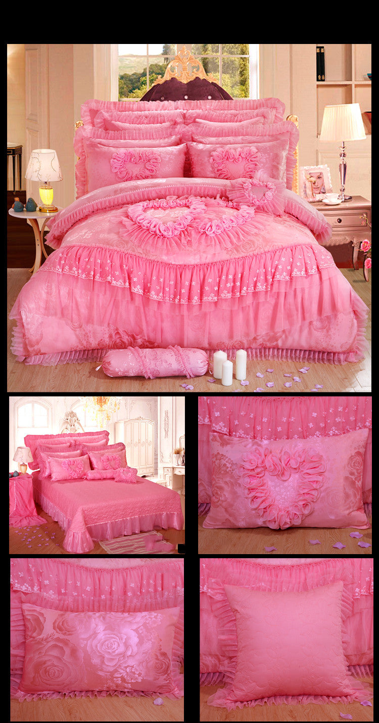 KTX-570515 Jacquard Wedding Lace Embroidery Quilt Set - Multi-Piece Cotton Bedding Collection