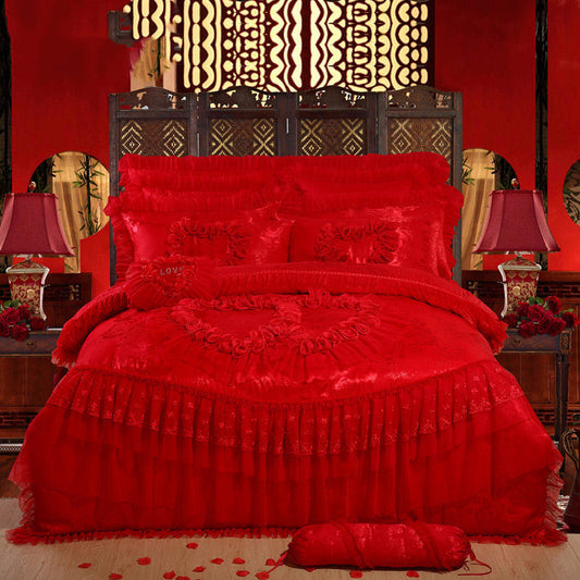 KTX-570515 Jacquard Wedding Lace Embroidery Quilt Set - Multi-Piece Cotton Bedding Collection