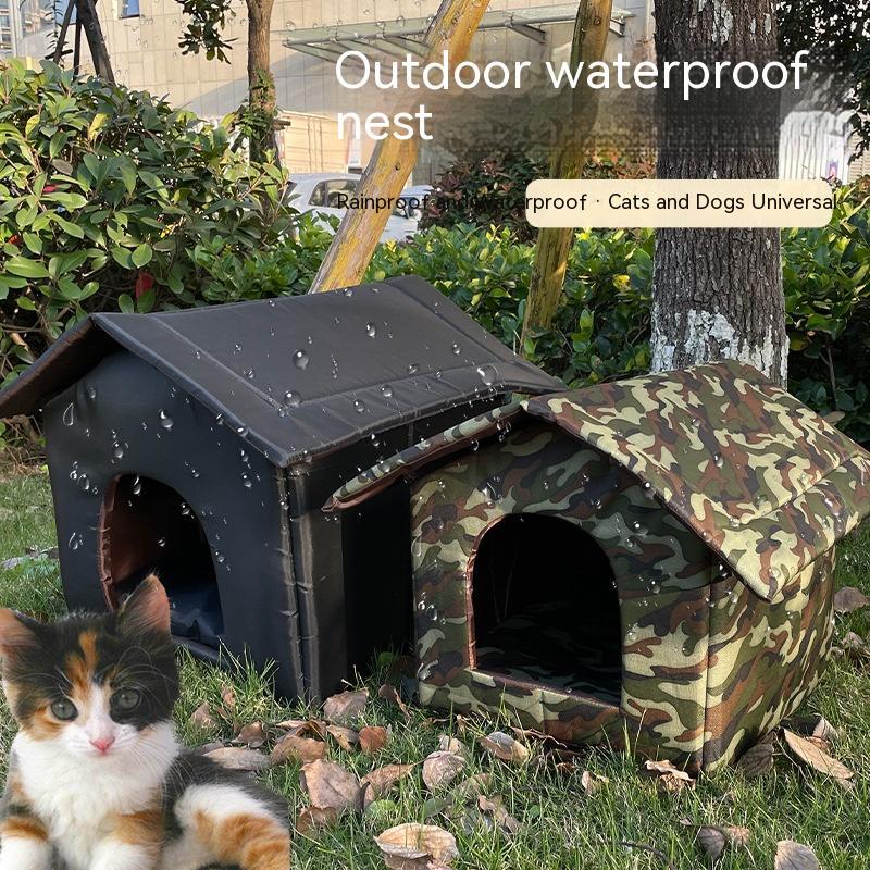 KTX-570643 Outdoor Waterproof Foldable Cat House - Removable & Washable Winter Nest in Black & Camouflage (S, M, L)