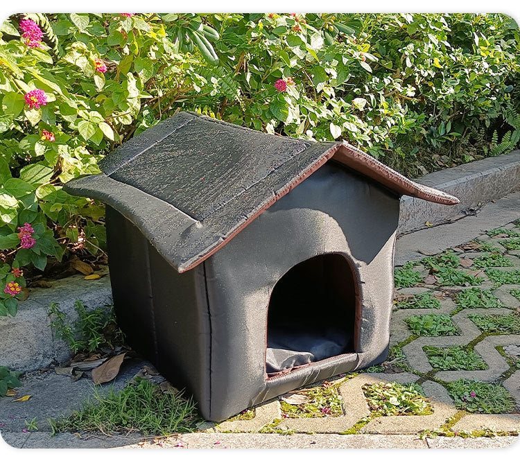 KTX-570643 Outdoor Waterproof Foldable Cat House - Removable & Washable Winter Nest in Black & Camouflage (S, M, L)