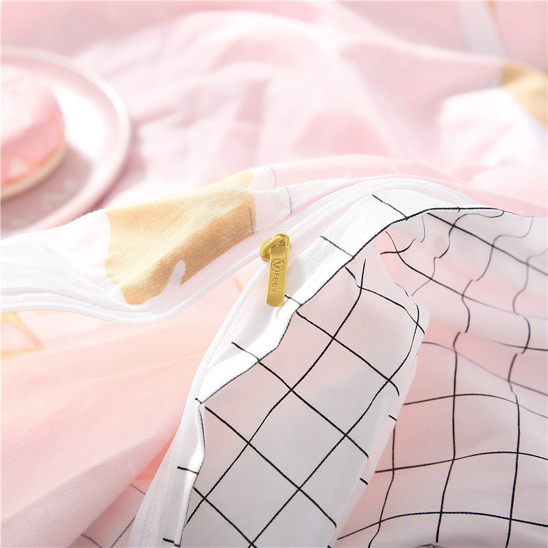 KTX-570835 Four-Piece Cotton Bedding Set with Reactive Printing - Includes Quilt Cover, Bed Sheets, and Pillowcases in Various Sizes