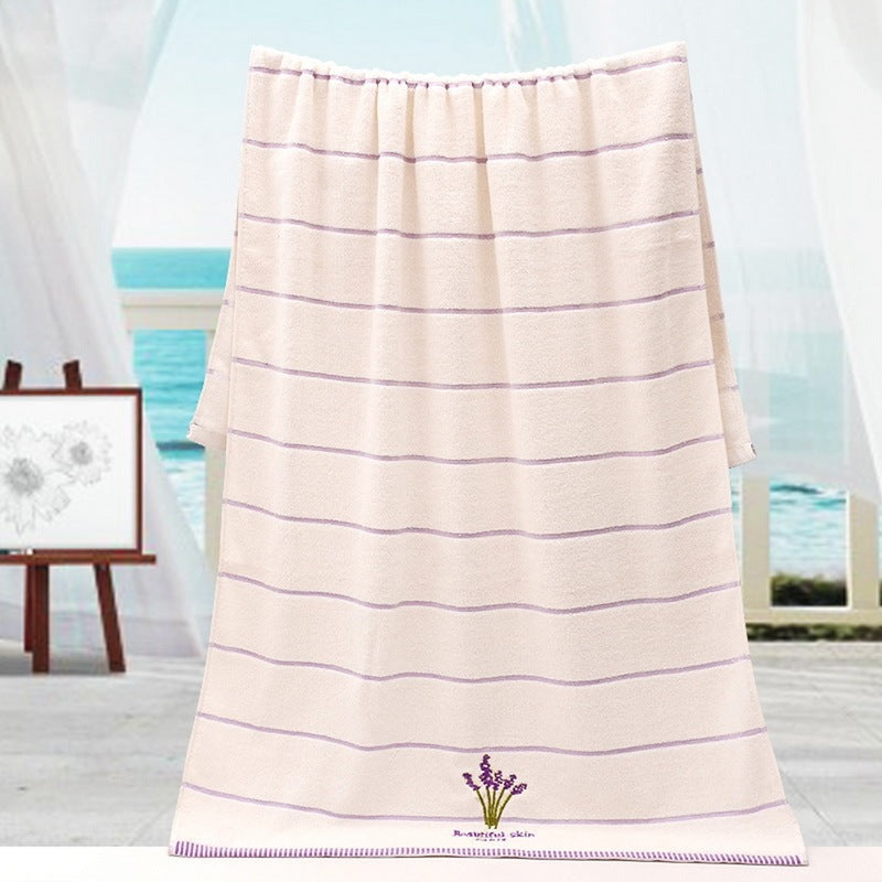 KTX-572243 Lavender Scented Cotton Towel - White and Purple, 34 x 74 cm
