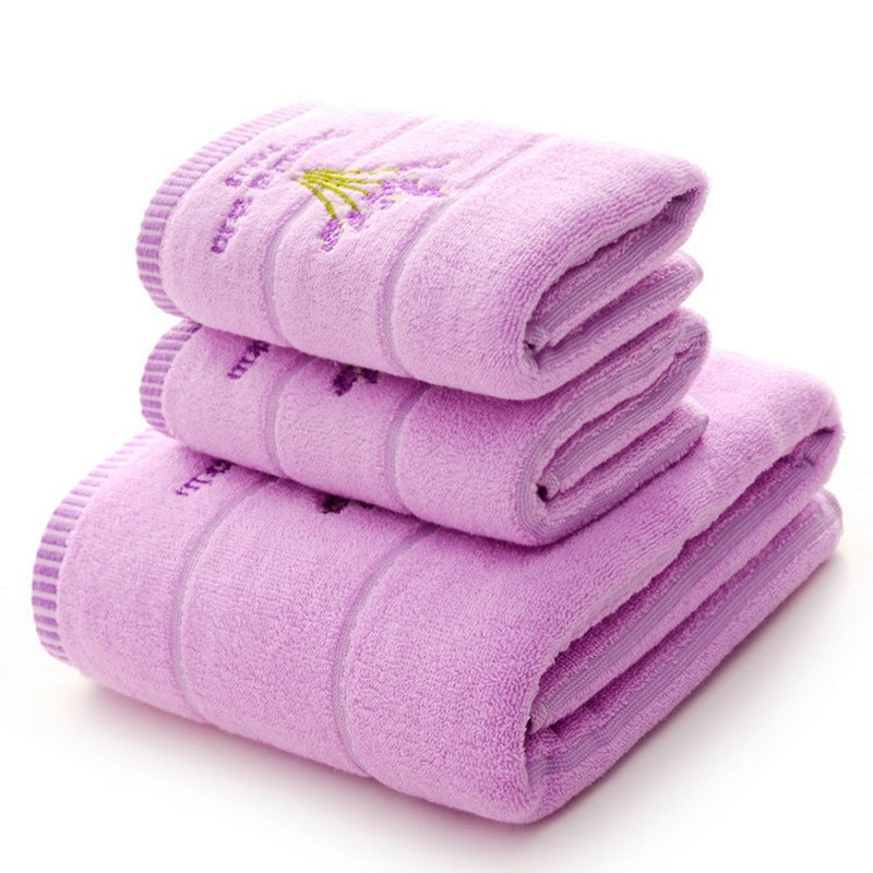 KTX-572243 Lavender Scented Cotton Towel - White and Purple, 34 x 74 cm