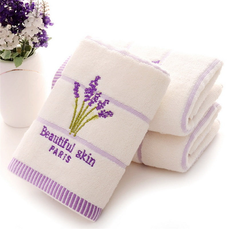 KTX-572243 Lavender Scented Cotton Towel - White and Purple, 34 x 74 cm