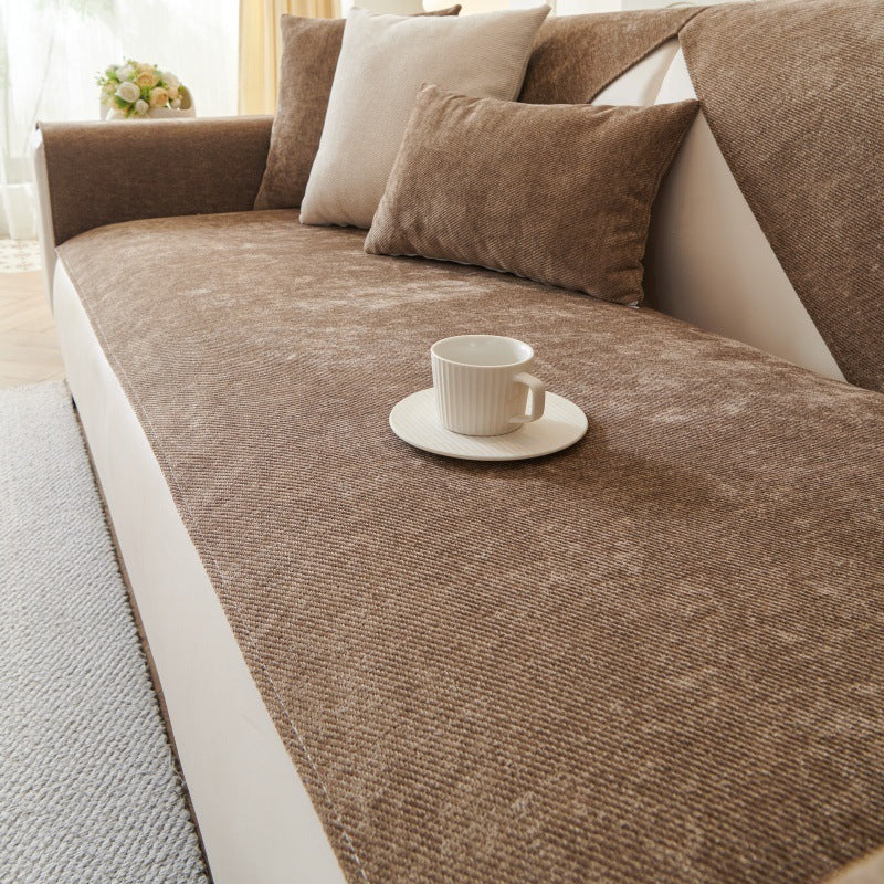 KTX-572563 Waterproof Chenille Sofa Cushion Cover - Universal Fit for Three-Seat Sofas, Solid Color Options Available