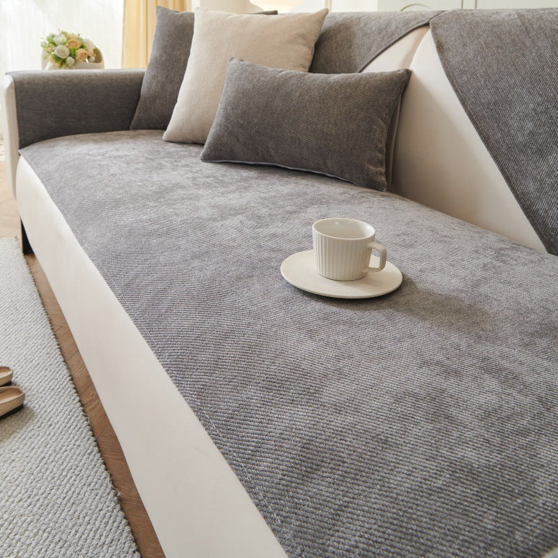 KTX-572563 Waterproof Chenille Sofa Cushion Cover - Universal Fit for Three-Seat Sofas, Solid Color Options Available