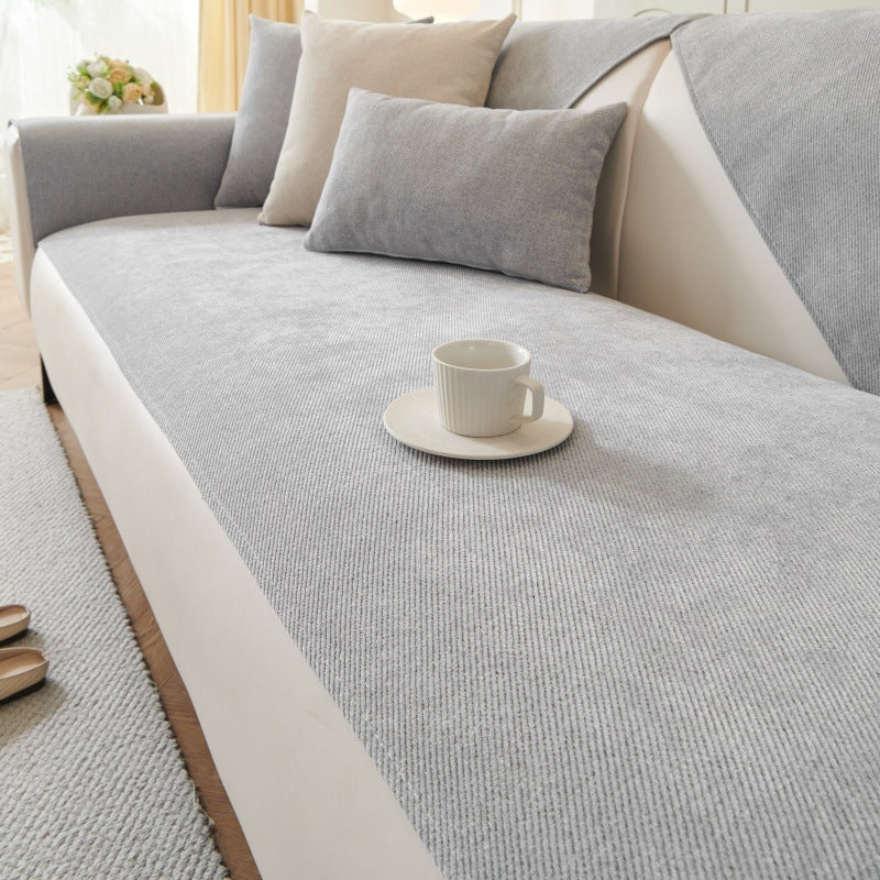 KTX-572563 Waterproof Chenille Sofa Cushion Cover - Universal Fit for Three-Seat Sofas, Solid Color Options Available