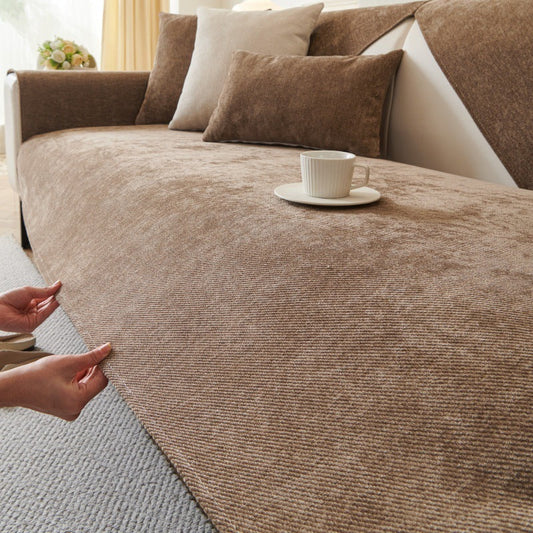 KTX-572563 Waterproof Chenille Sofa Cushion Cover - Universal Fit for Three-Seat Sofas, Solid Color Options Available