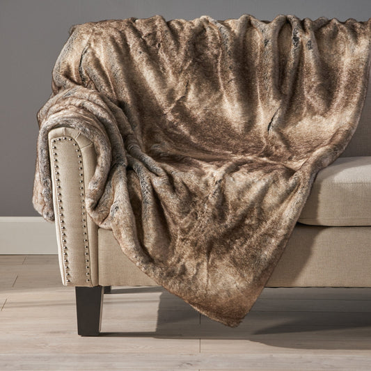 KTX-572819 Cozy Faux Fur Throw Blanket - 50" x 60", Brown, Soft and Warm