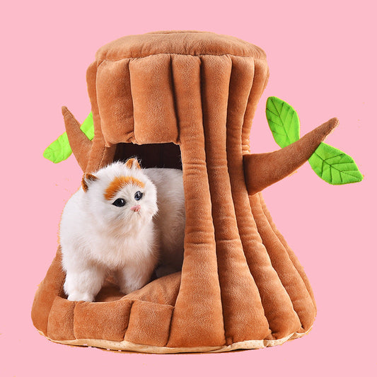 KTX-572947 Cozy Cotton Tree-Shaped Cat Nest in Coffee Color, Multiple Sizes Available
