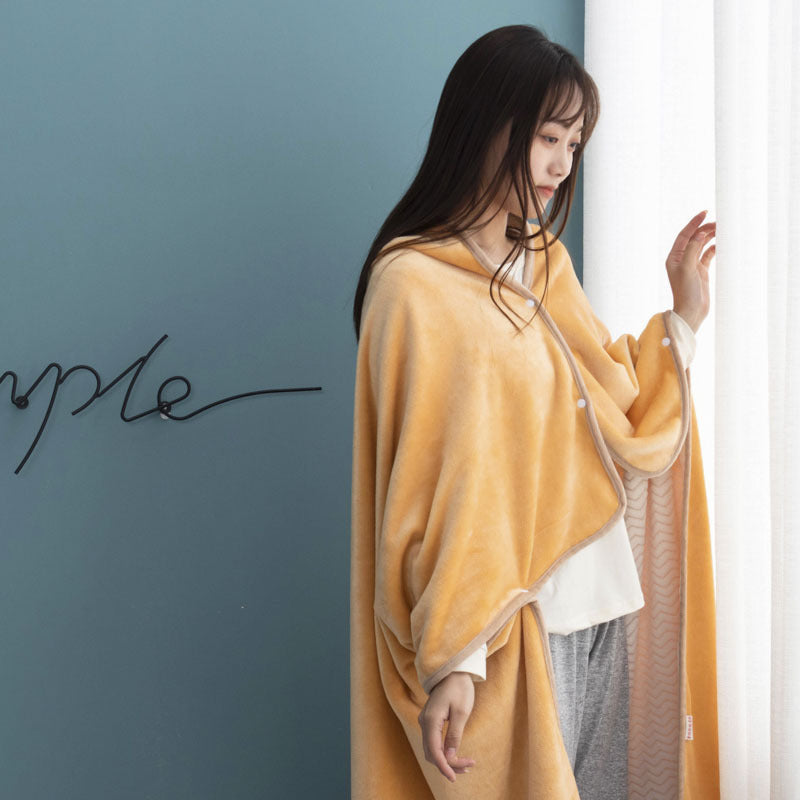 KTX-573139 Cozy Office Nap Wearable Blanket Hoodie - Plush Coral Fleece Shawl with Sleeves for Home and Sofa Use