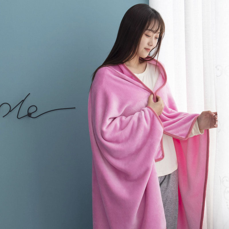 KTX-573139 Cozy Office Nap Wearable Blanket Hoodie - Plush Coral Fleece Shawl with Sleeves for Home and Sofa Use