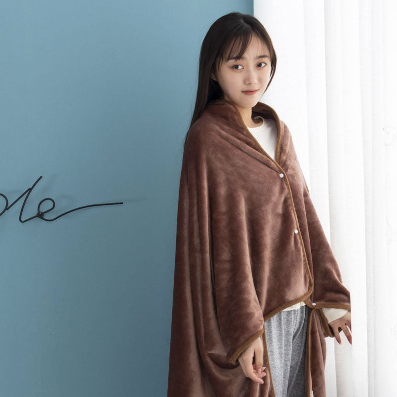 KTX-573139 Cozy Office Nap Wearable Blanket Hoodie - Plush Coral Fleece Shawl with Sleeves for Home and Sofa Use