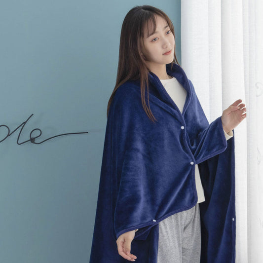 KTX-573139 Cozy Office Nap Wearable Blanket Hoodie - Plush Coral Fleece Shawl with Sleeves for Home and Sofa Use