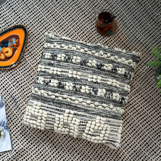 KTX-574803 Black Wool Tassel Cushion Pillowcase in Fashion Casual Style