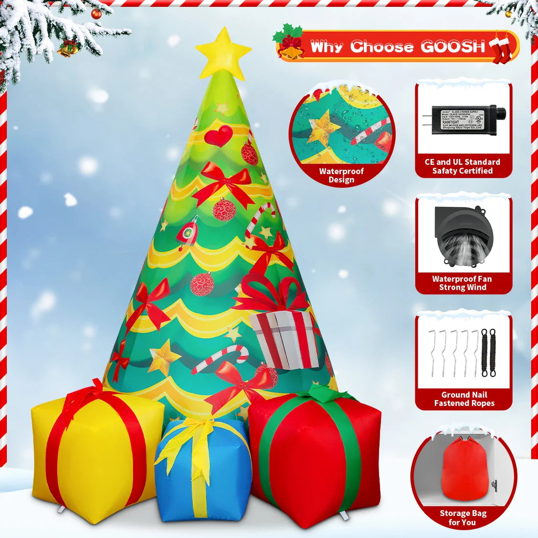 KTX-575571 7 FT Inflatable Christmas Tree with LED Lights for Outdoor Holiday Decor