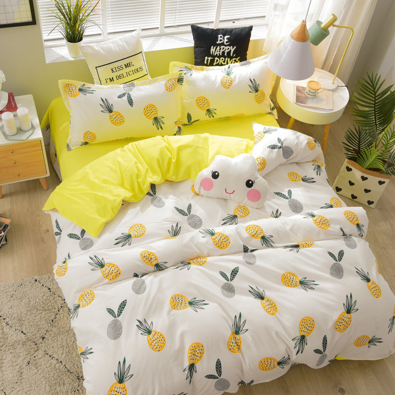 KTX-575955 Brushed Soft Cotton Four-Piece Bedding Set with Various Floral Designs