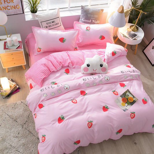 KTX-575955 Brushed Soft Cotton Four-Piece Bedding Set with Various Floral Designs