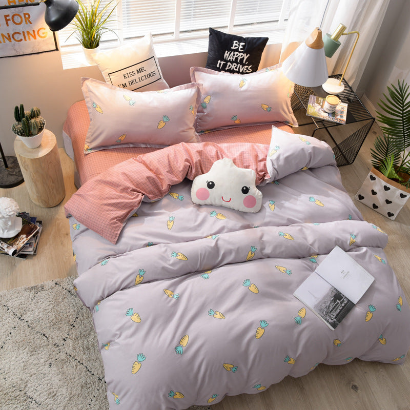 KTX-575955 Brushed Soft Cotton Four-Piece Bedding Set with Various Floral Designs