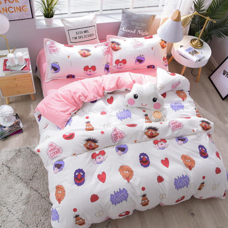 KTX-575955 Brushed Soft Cotton Four-Piece Bedding Set with Various Floral Designs