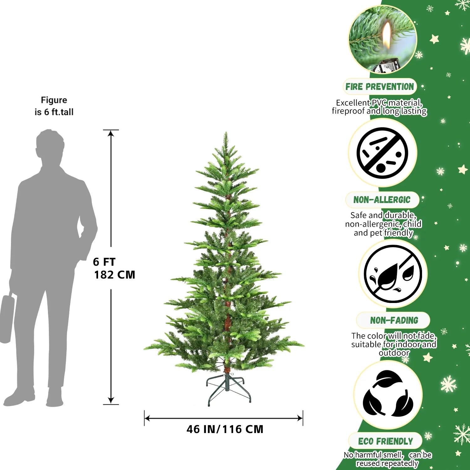 KTX-576723 6ft Warm Light Artificial Pine Christmas Tree for Indoor Home Decoration