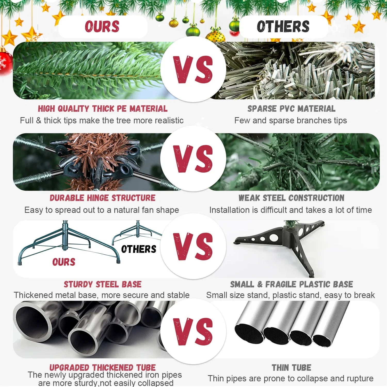 KTX-576723 6ft Warm Light Artificial Pine Christmas Tree for Indoor Home Decoration