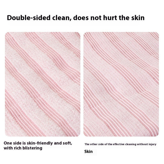 KTX-578835 Men's and Women's Long Bath Towel with Easy Foaming Bath & Back Rub - Available in Pink Stripes, Blue Stripes, and Black Plaid