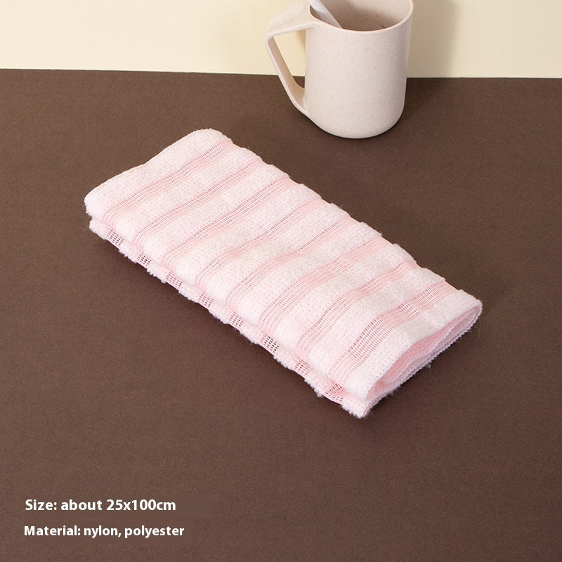 KTX-578835 Men's and Women's Long Bath Towel with Easy Foaming Bath & Back Rub - Available in Pink Stripes, Blue Stripes, and Black Plaid