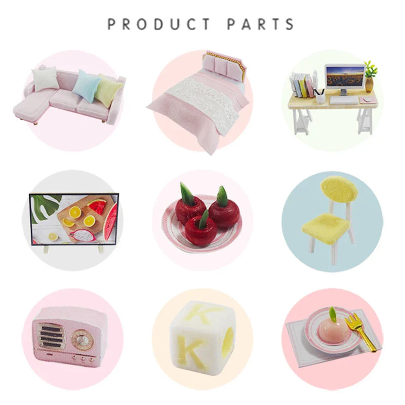 KTX-579667 3D DIY Wooden Miniature Dollhouse with LED Light for Kids Aged 5 to 7