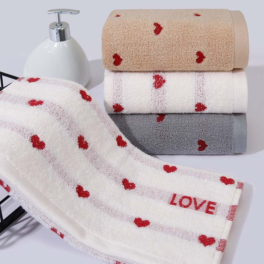 KTX-579987 Pure Cotton Embroidered Towels for Couples - Jacquard Design in White, Brown, Light Gray