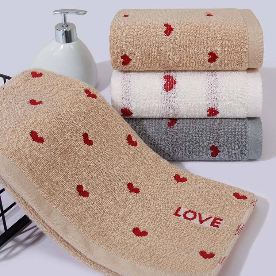 KTX-579987 Pure Cotton Embroidered Towels for Couples - Jacquard Design in White, Brown, Light Gray