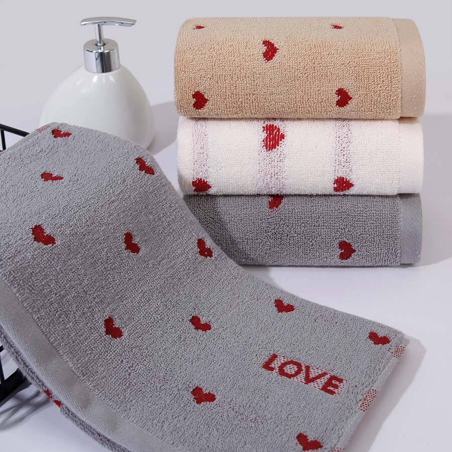 KTX-579987 Pure Cotton Embroidered Towels for Couples - Jacquard Design in White, Brown, Light Gray