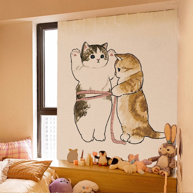 KTX-580115 Adorable Plush Cat Velcro Curtain with Punch-Free Installation - Various Designs and Sizes Available