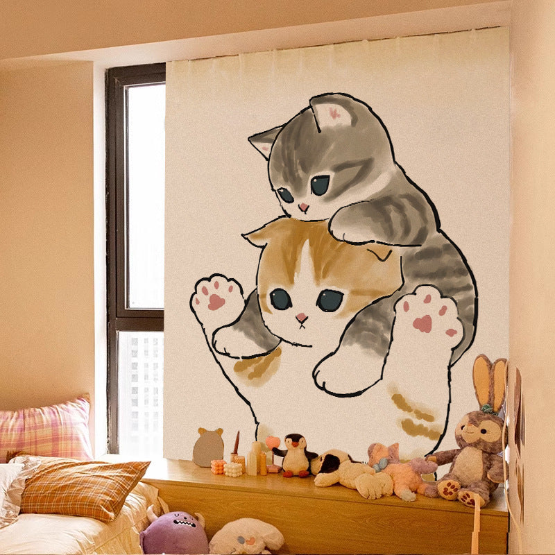 KTX-580115 Adorable Plush Cat Velcro Curtain with Punch-Free Installation - Various Designs and Sizes Available
